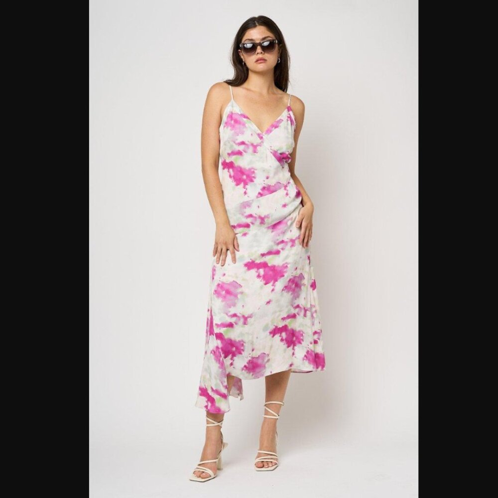 Joie Dami Fuchsia Tie Strap Asymmetric Hem Midi Dress NWOT Women's 4
